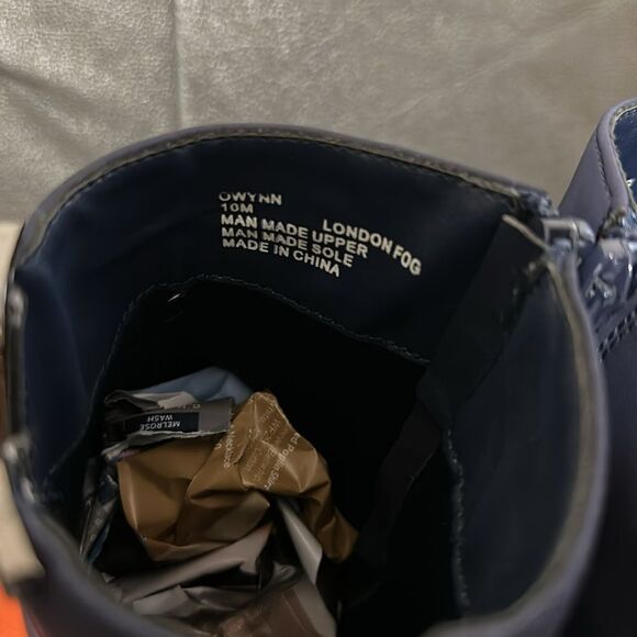 London Fog 10 Owynn Navy Black Soles Block Heel Non Slip Waterproof Ankle Boots - Picture 9 of 10